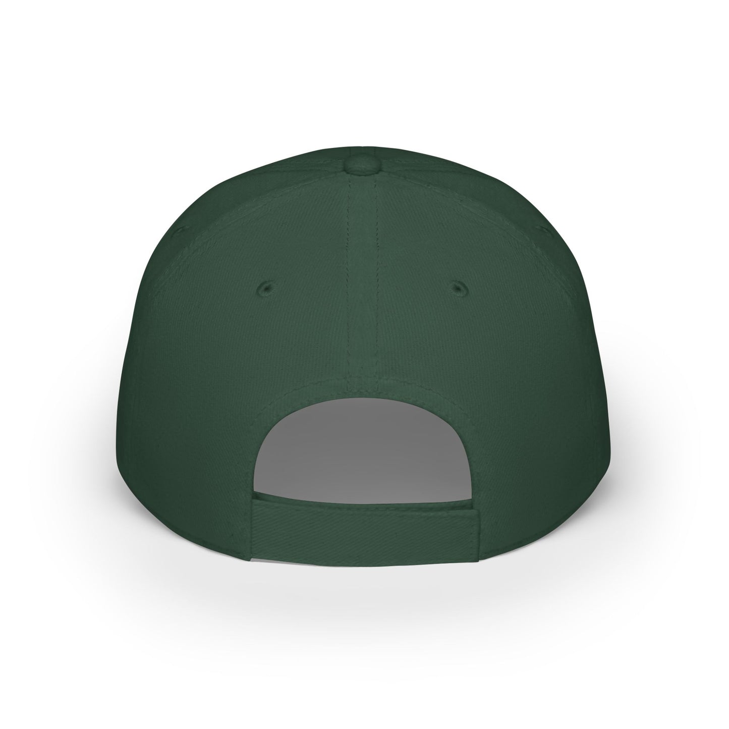 Back of a dark green dad cap with embroidered “Shield of God” design, casual Christian faith hat for daily wear.