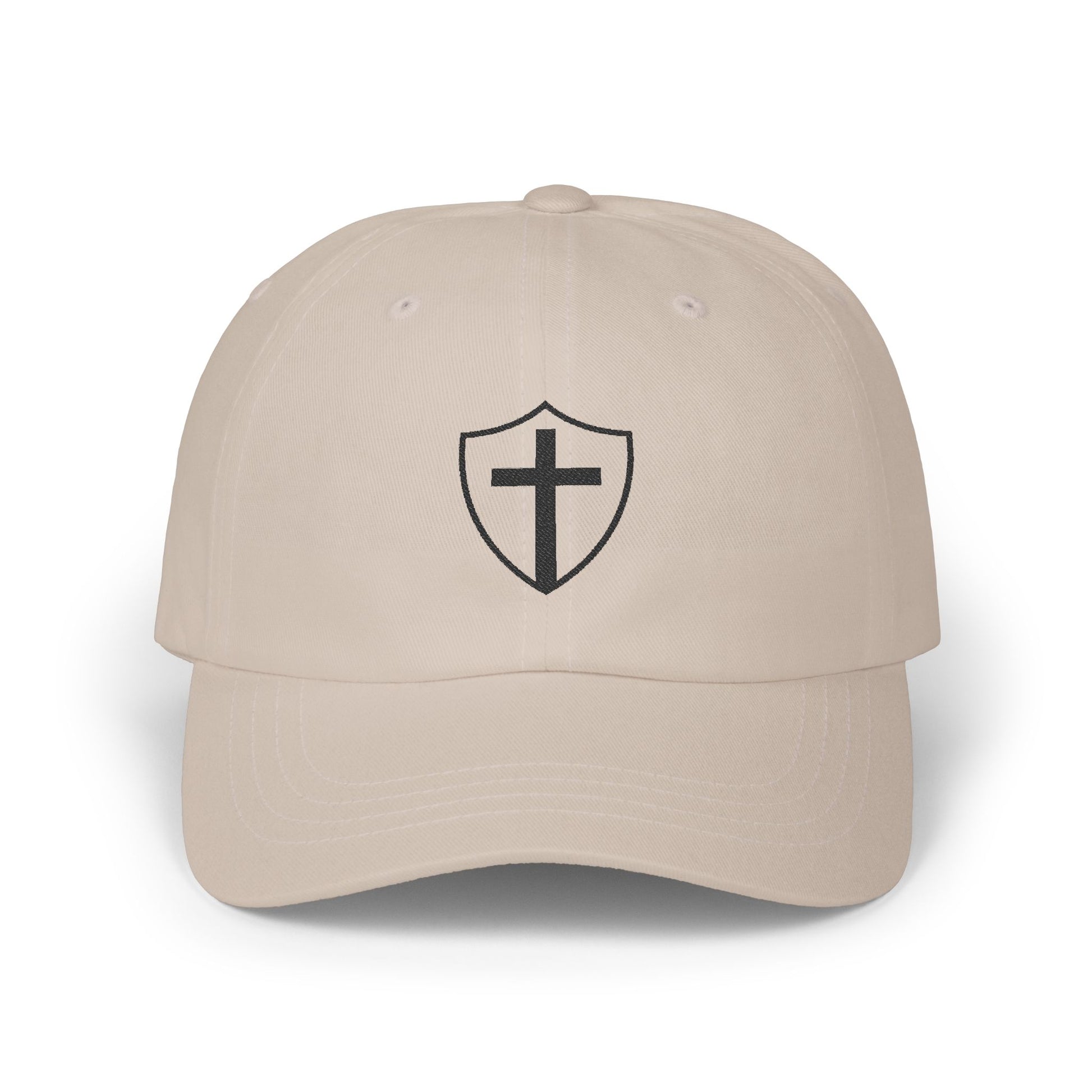 Shield of God Christian dad cap with embroidered cross design – modern faith-based hat for men and women, Christian apparel and Catholic clothing accessory