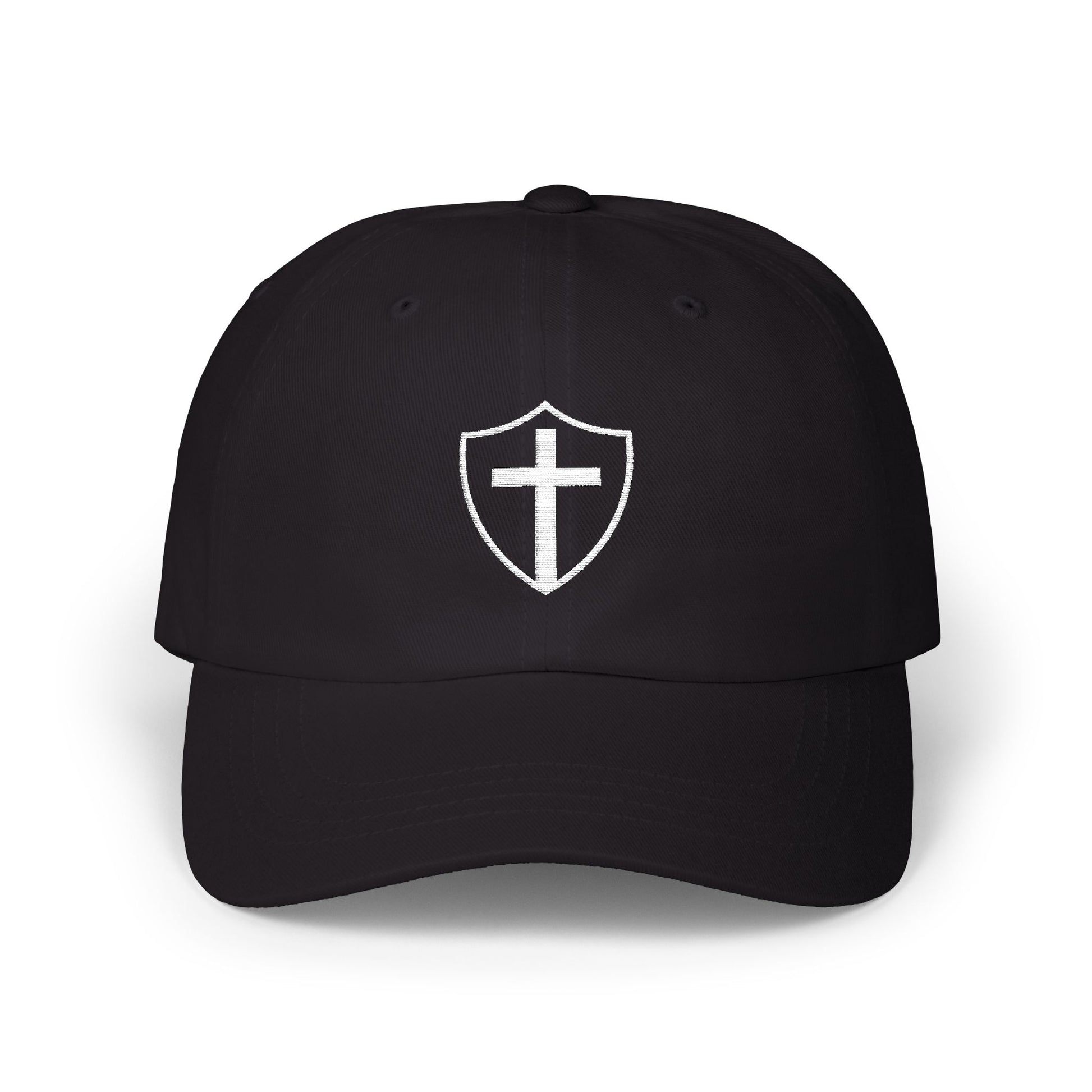 Shield of God Christian dad cap with embroidered cross design – modern faith-based hat for men and women, Christian apparel and Catholic clothing accessory