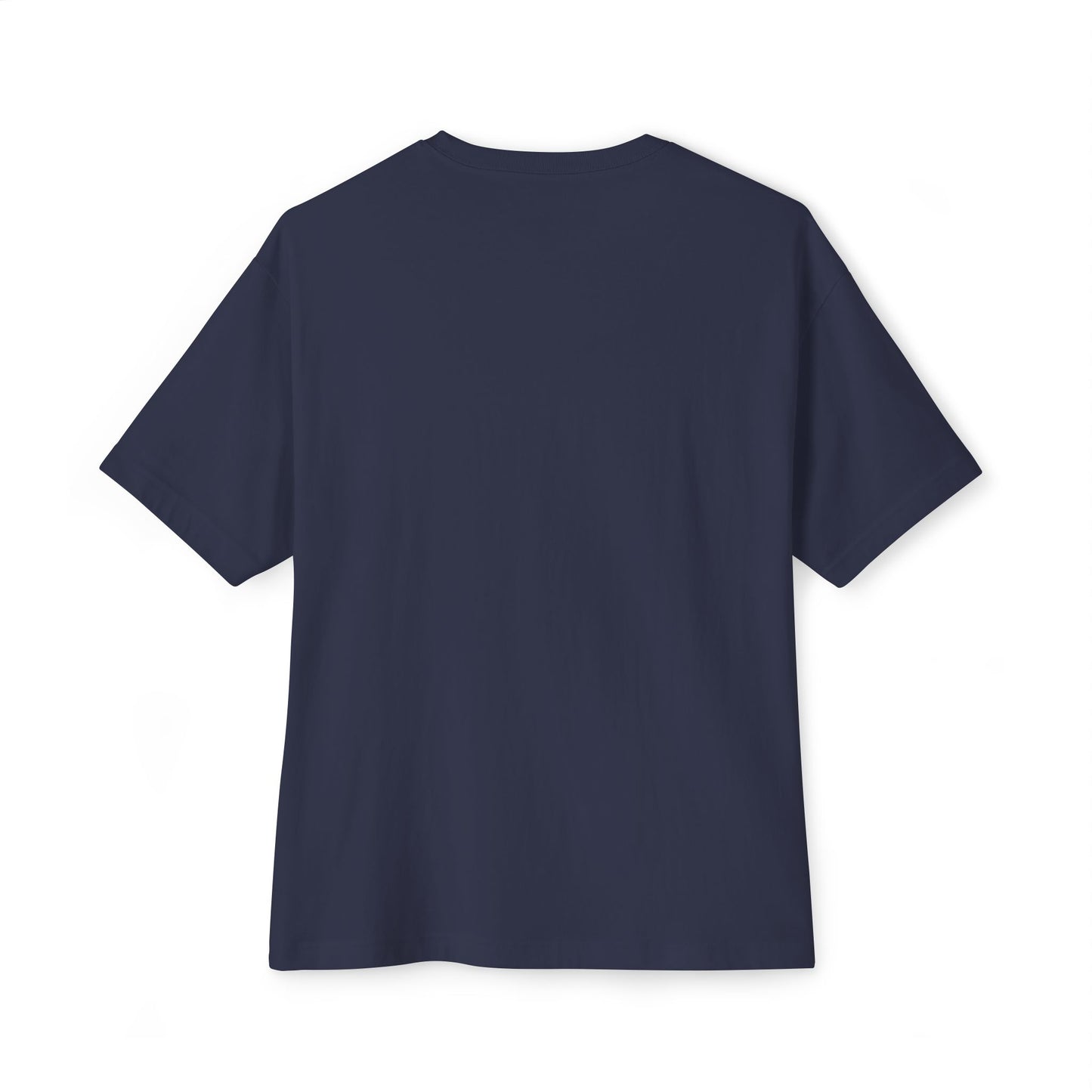 Back view of a navy t-shirt on a white background