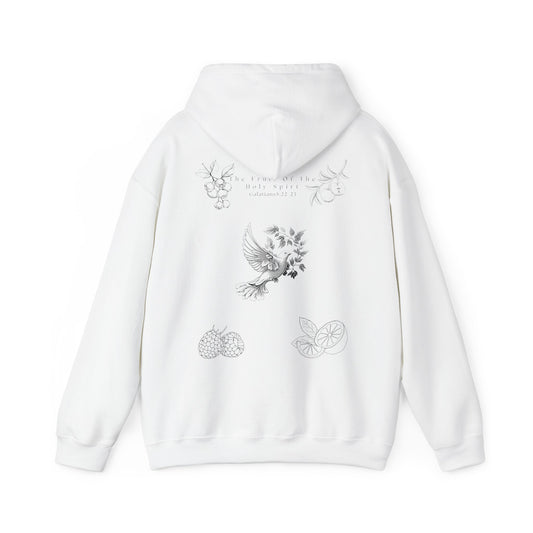 Fruit of the Holy Spirit hoodie with Galatians 5:22-23 Bible verse, Christian faith-based design promoting love, joy, peace, and kindness