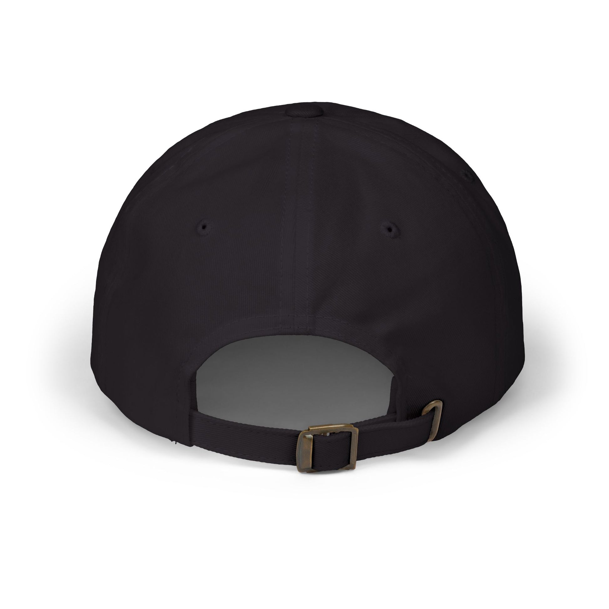Black cap with a strap on a white background