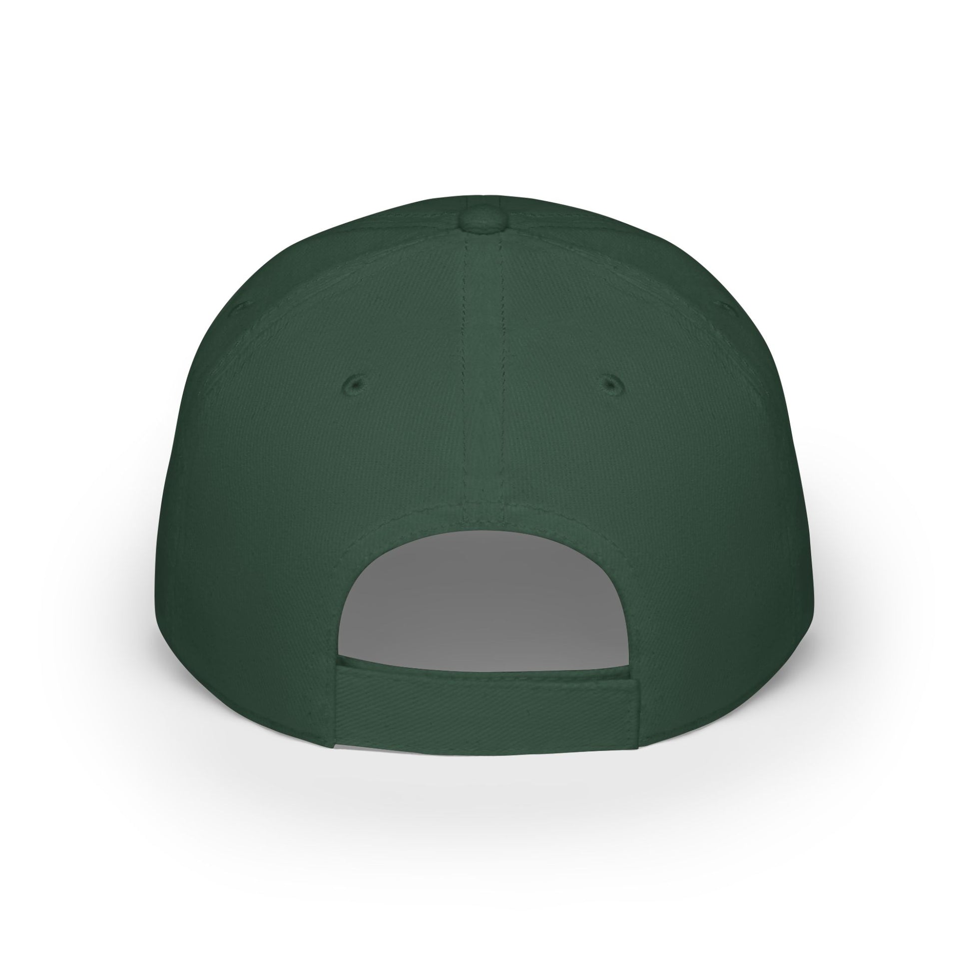 Back of a dark green dad cap with embroidered “Shield of God” design, casual Christian faith hat for daily wear.