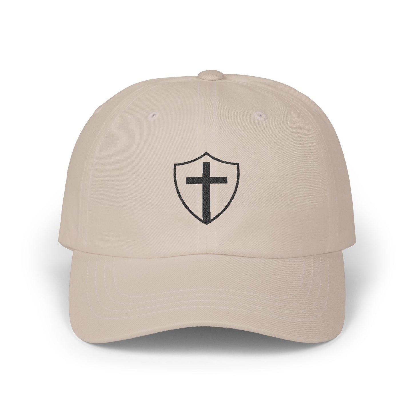Shield of God Christian dad cap with embroidered cross design – modern faith-based hat for men and women, Christian apparel and Catholic clothing accessory