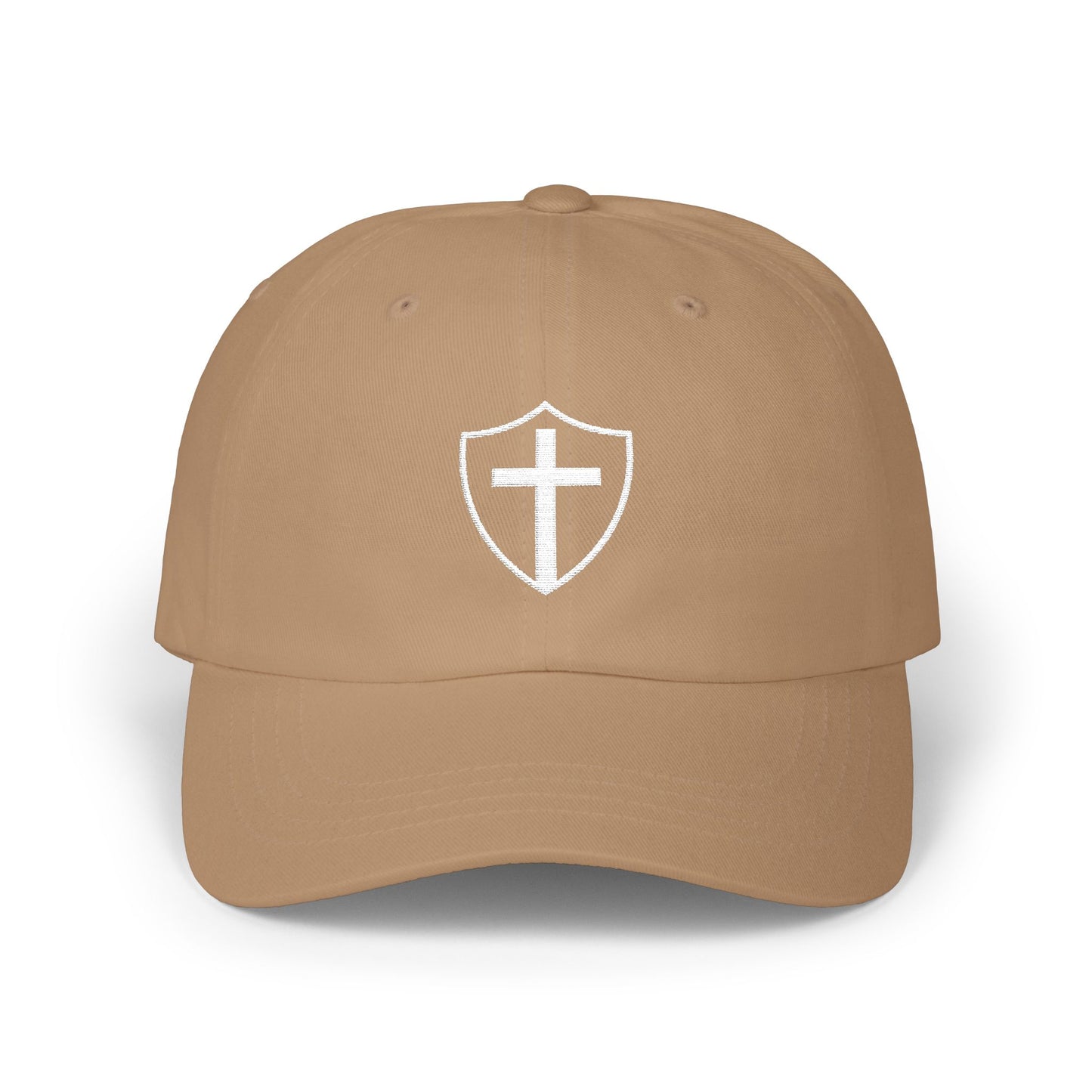 Shield of God Christian dad cap with embroidered cross design – modern faith-based hat for men and women, Christian apparel and Catholic clothing accessory